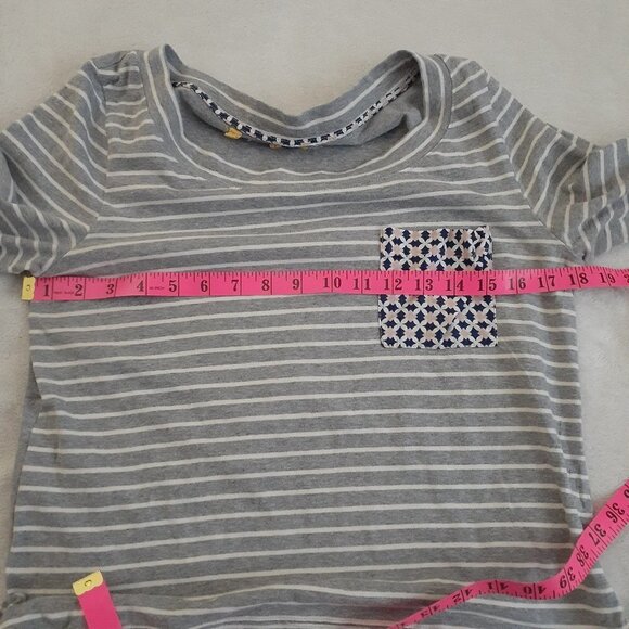 Anthropologie Little Yellow Button Women's Size M Gray Stripe Mixed Media Shirt - Picture 11 of 14